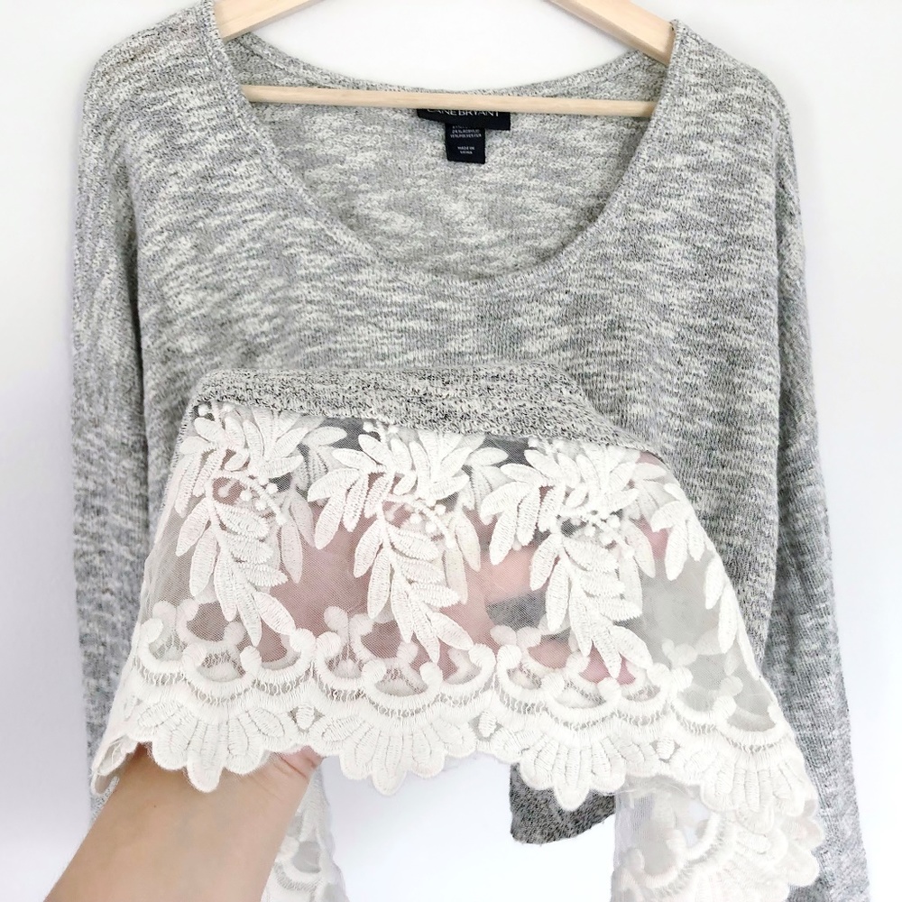Lane Bryant Gray Marled Sweater Lace Trim